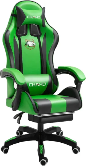 JSLJJBD Gaming Chair with Footrest Video Game Chairs Tiltable, Height Adjustable, 360° Rotation, Suitable for Game Rooms, Offices, Live Broadcast Rooms, Etc. Green