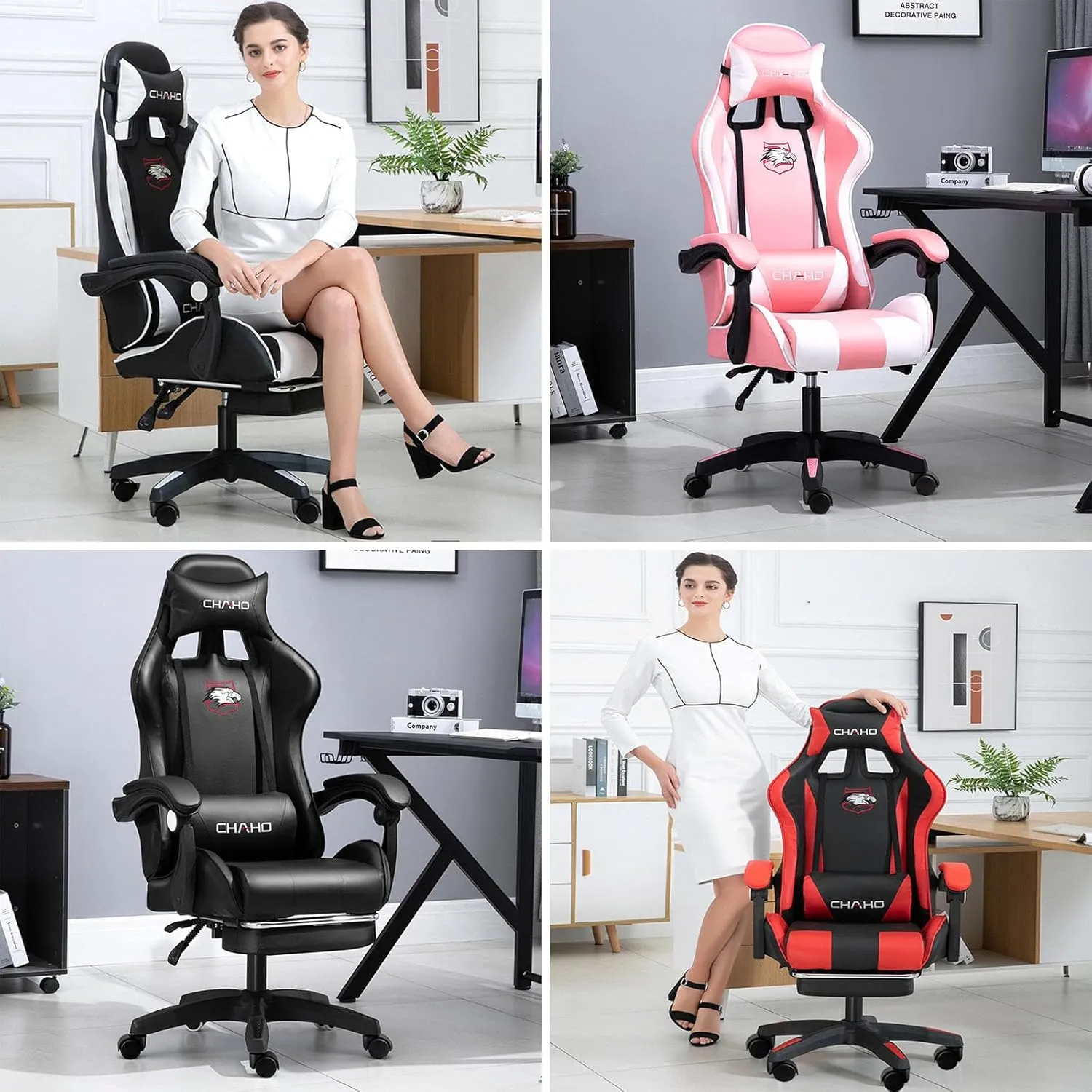 JSLJJBD Gaming Chair with Footrest Video Game Chairs Tiltable, Height Adjustable, 360° Rotation, Suitable for Game Rooms, Offices, Live Broadcast Rooms, Etc. Green