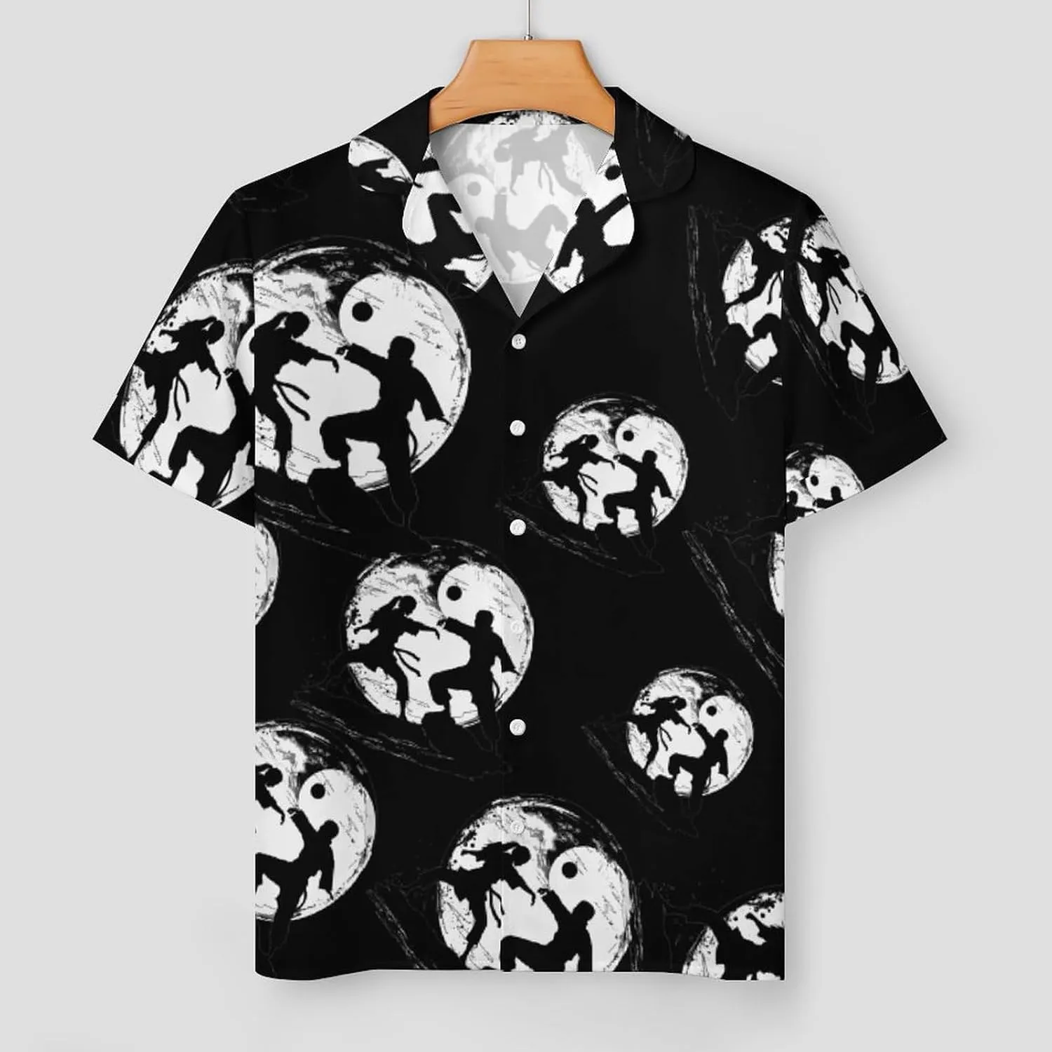 Karate Yin And Yang Sign Women's Satin Pajama Set Short Sleeve Button Down Sleepwear Loungewear Pj Set