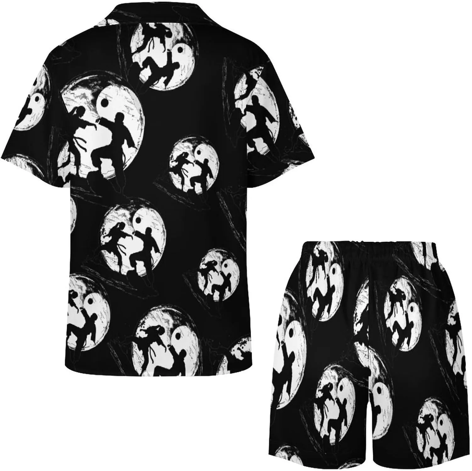 Karate Yin And Yang Sign Women's Satin Pajama Set Short Sleeve Button Down Sleepwear Loungewear Pj Set