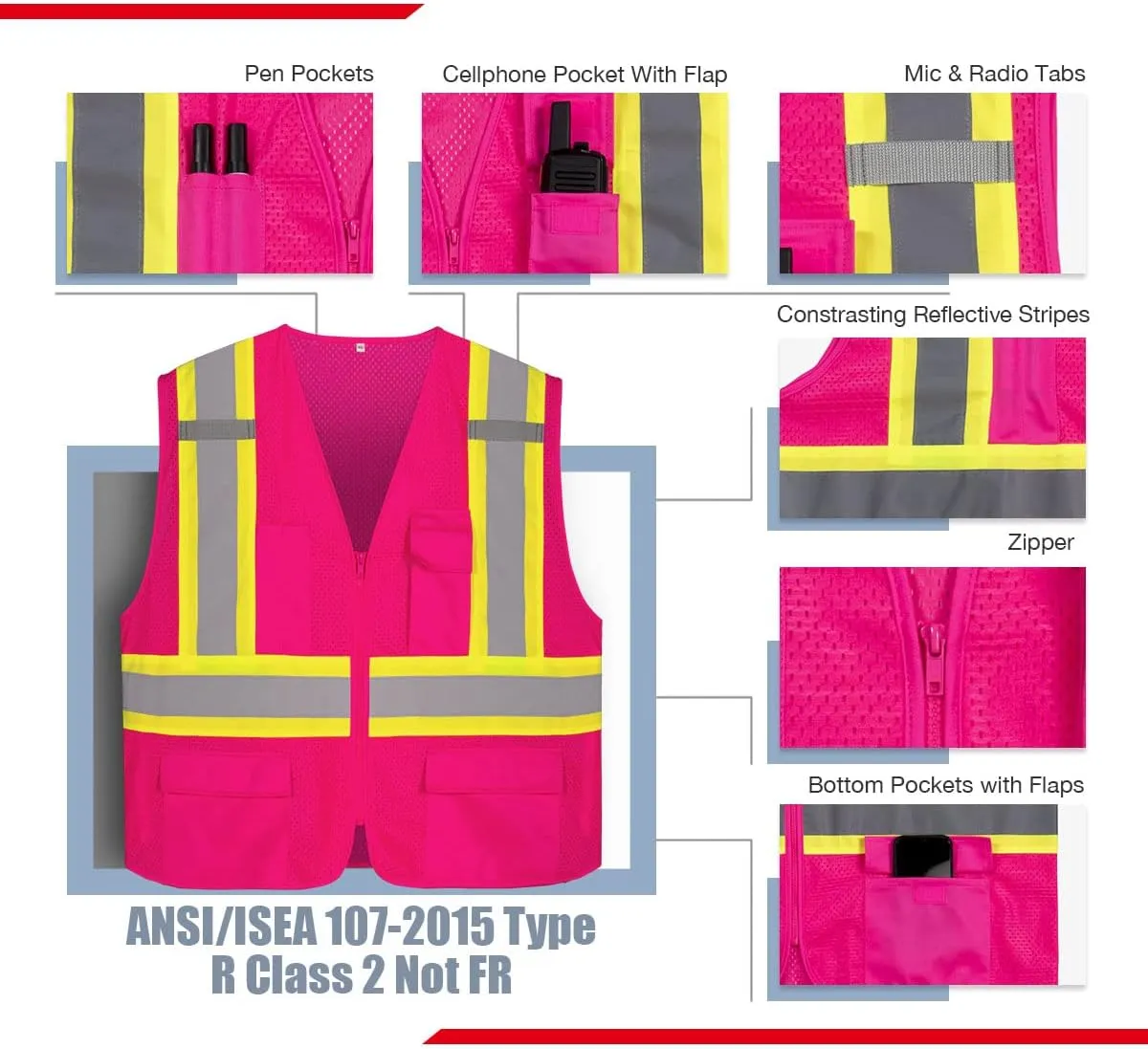 KAYGO Safety Vest with Pockets - High Visibility Reflective Vest ANSI Class 2 Construction Vest