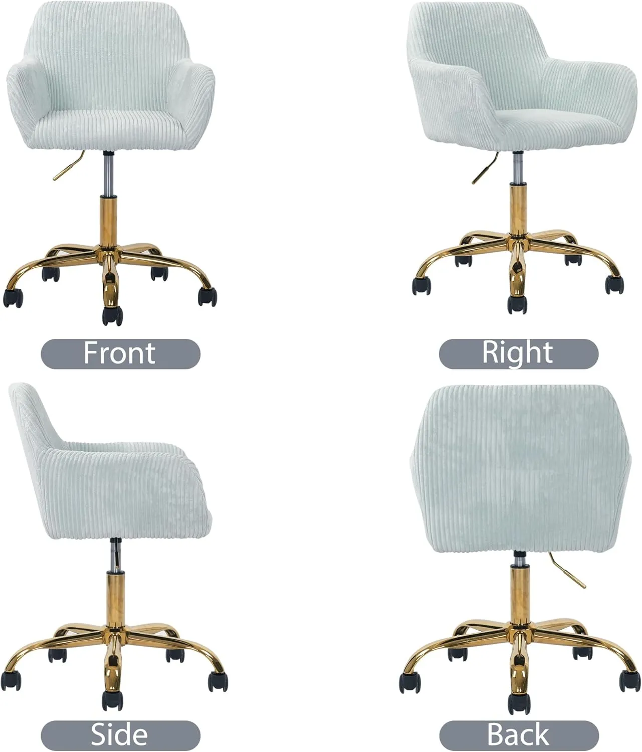 KCC Corduroy Fabric Vanity Makeup Desk Chair, Fluffy Swivel Modern Armchair with Wheels, Upholstered Fuzzy Height Adjustable for Girls Home Office, Blue
