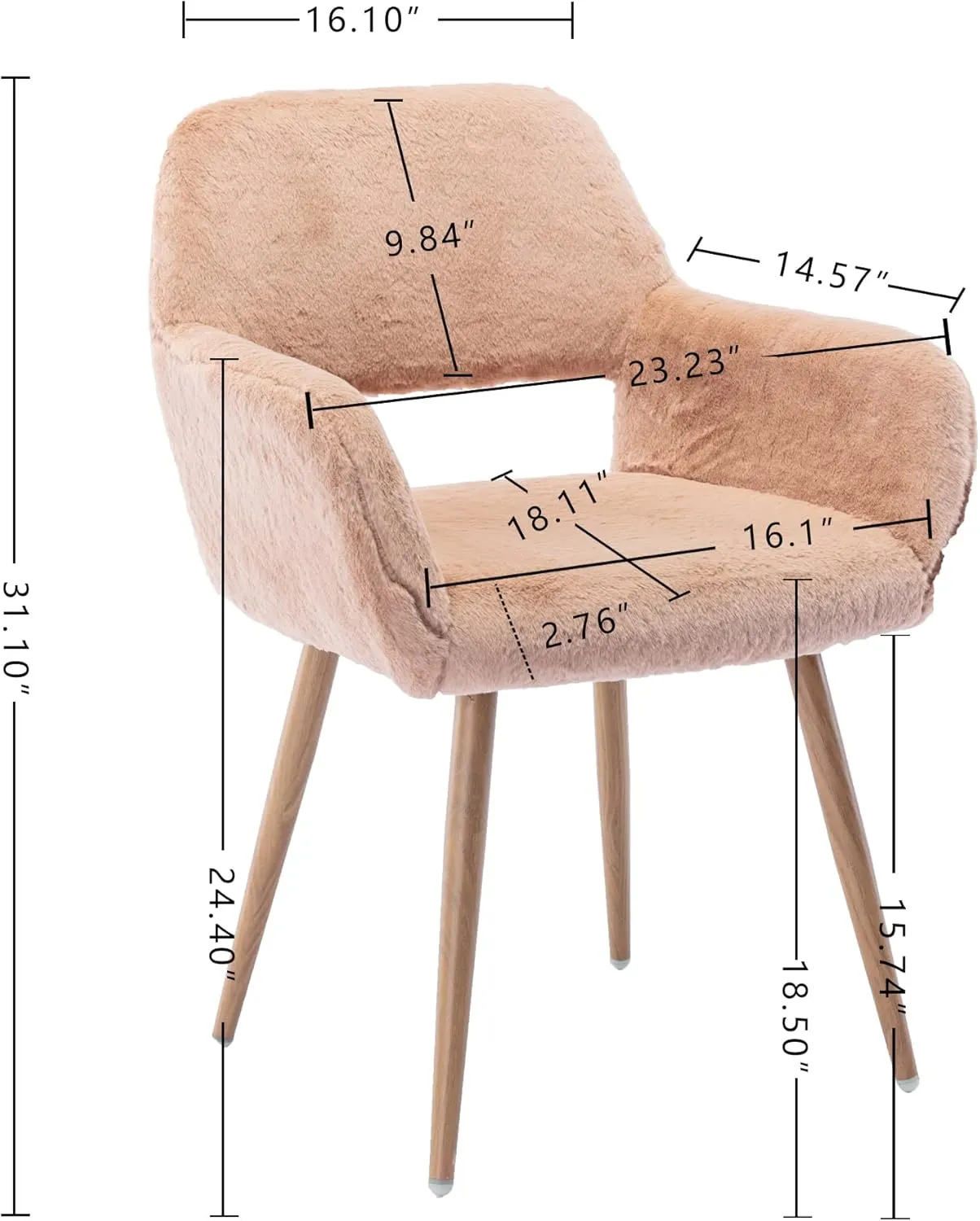 KCC Furry Desk Chair, Mid-Century Modern Accent Faux Fur Chair for Teen Girls, Comfy Armchair with Wood Look Metal Legs for Living Dining Room, Home Vanity Makeup Office Desk Chairs No Wheel, Camel