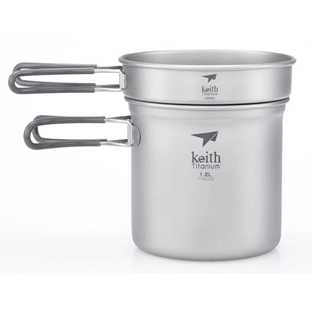 Keith 2-Piece Titanium Pot and Pan Cook Set 1.2L   400ml