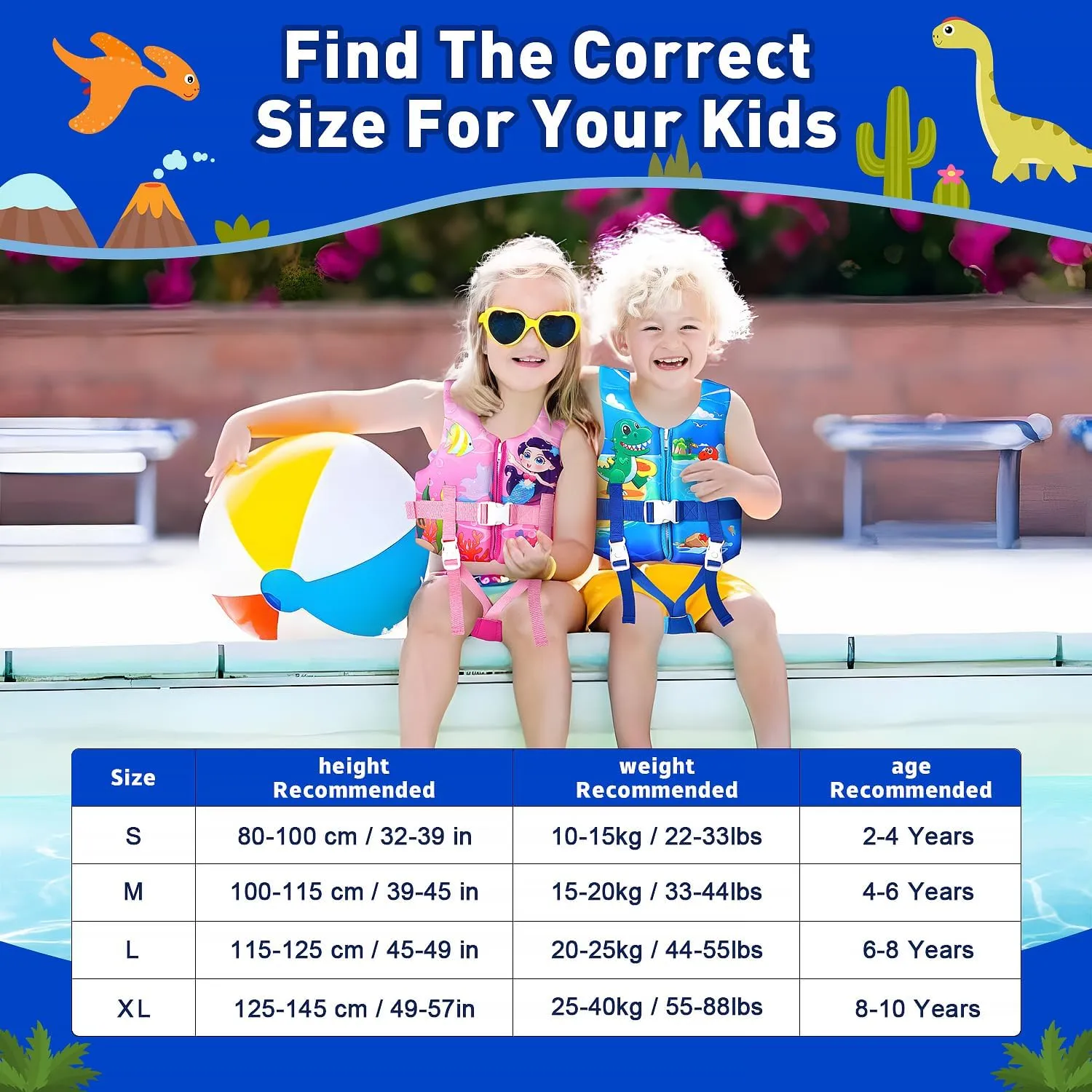 Kids Swim Vest, Toddler Floaties with Adjustable Safety Strap Swimming Aids Child Float Swimsuit for Boys and Girls Age 2-10 Years Old/22-88lbs