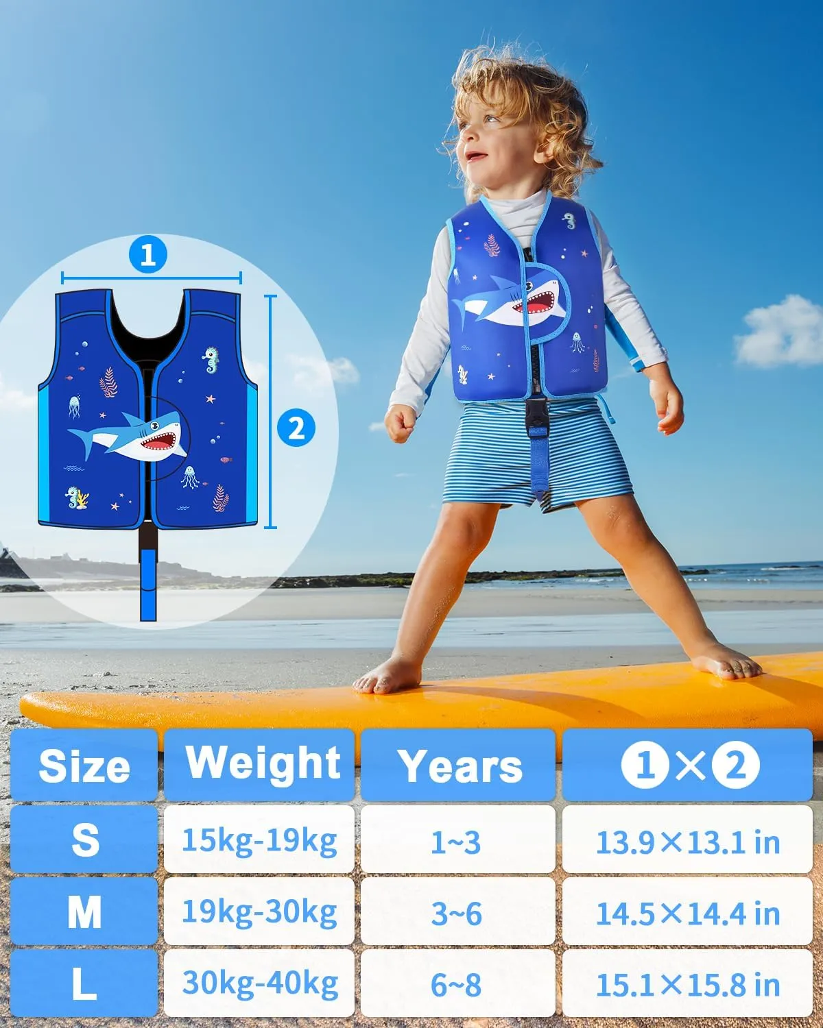 Kids Swim Vest, Toddler Swim Jacket for 20-30-50lbs Boys Girls, Toddler Floaties with Adjustable Safety Strap for Pool, Beach, Boating, Learn to Swim