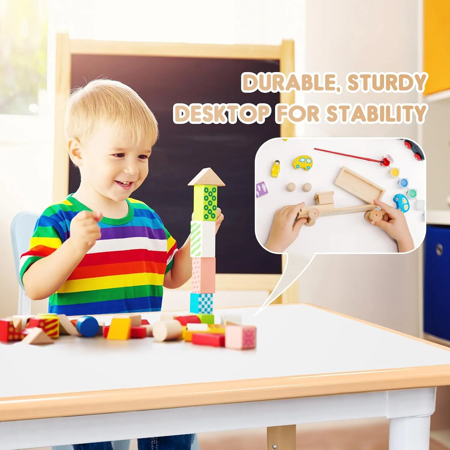 Kids Table and Chair Set for Toddlers - Adjustable Activity Center with Non-Slip Legs & Graffiti-Proof Surface Ages 3-12