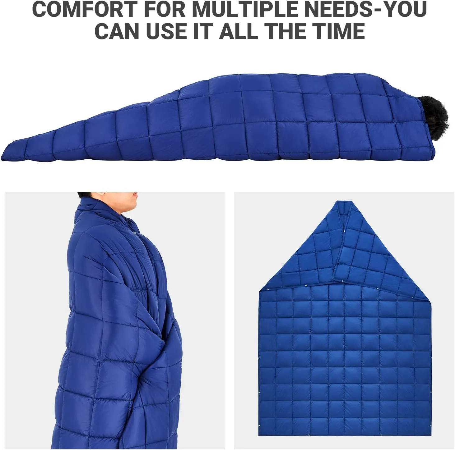 KingCamp Down Camping Blanket - Lightweight, Multifunctional Quilt for Camping with Snap Button, Portable for Stadium, Travel, Airplane, Picnic, Indoor & Outdoor, Provides Warmth