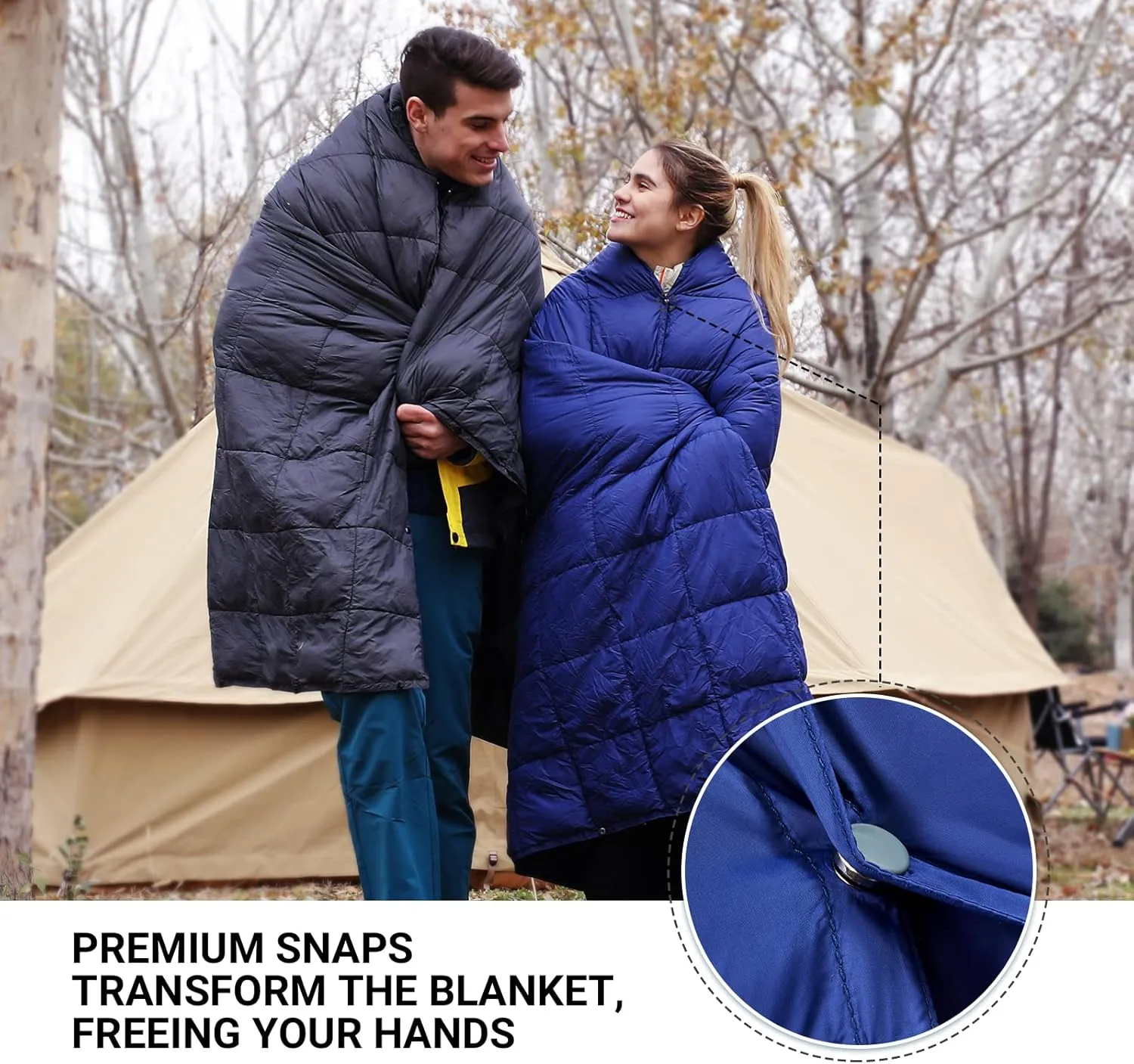 KingCamp Down Camping Blanket - Lightweight, Multifunctional Quilt for Camping with Snap Button, Portable for Stadium, Travel, Airplane, Picnic, Indoor & Outdoor, Provides Warmth