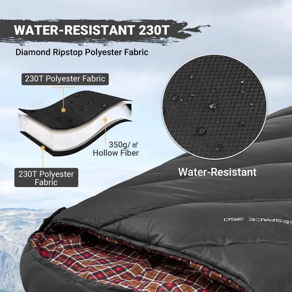 KingCamp FREESPACE 350 Flannel Sleeping Bag-Envelope With Hood