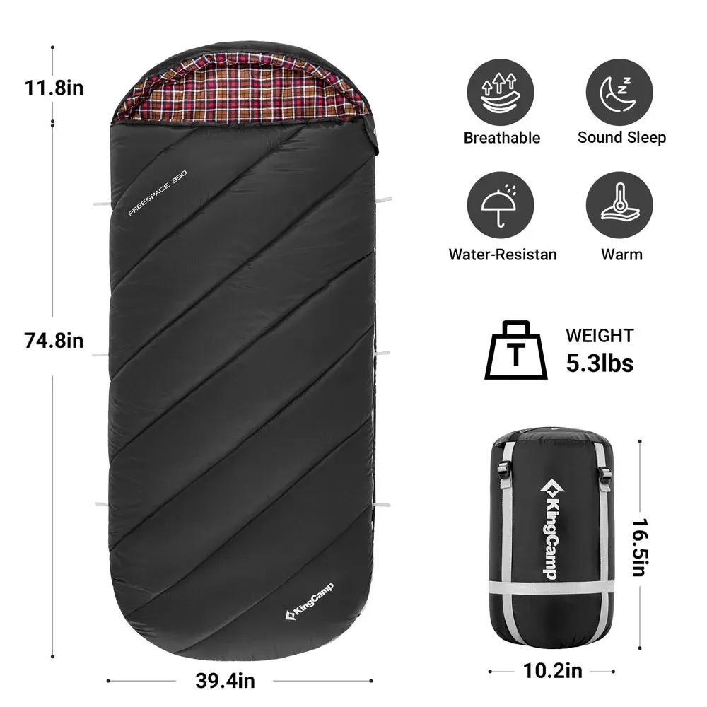 KingCamp FREESPACE 350 Flannel Sleeping Bag-Envelope With Hood