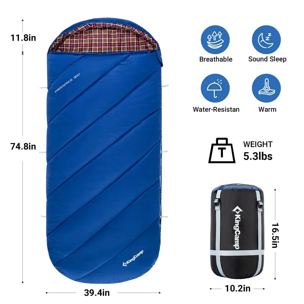 KingCamp FREESPACE 350 Flannel Sleeping Bag-Envelope With Hood