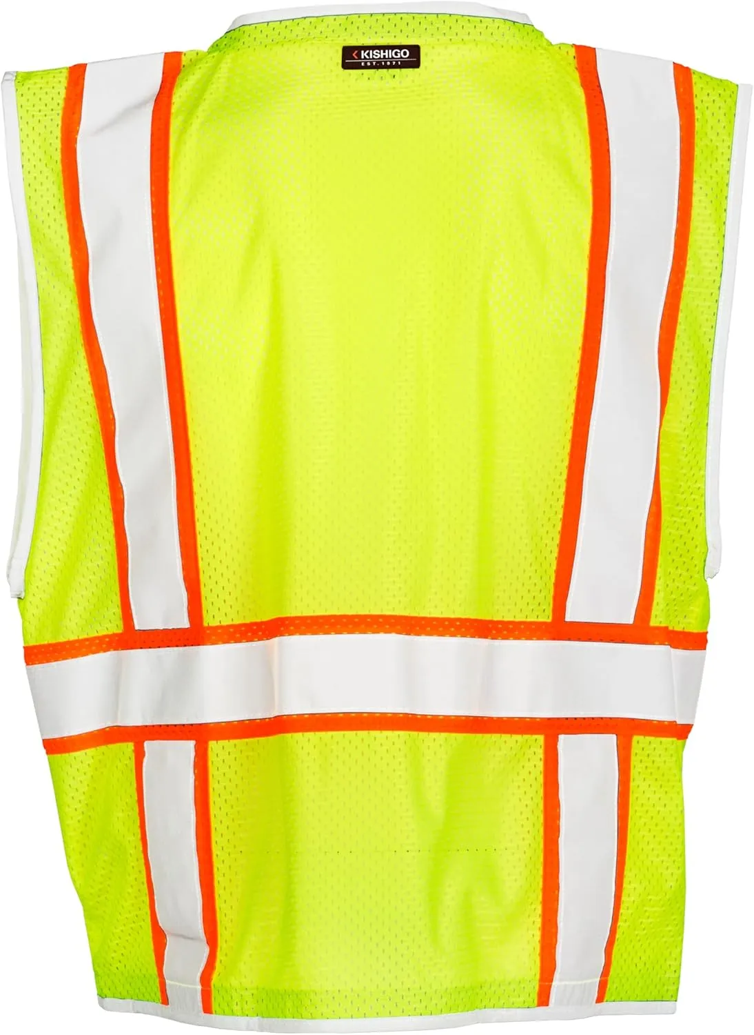 Kishigo All Mesh Contrast Men's Reflective Safety Vest 1195, ANSI Type R/Class 2, 6 Pockets Zipper, Reflective Lining