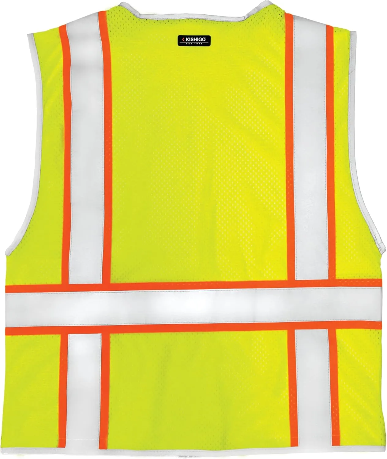 Kishigo All Mesh Contrast Men's Reflective Safety Vest 1195, ANSI Type R/Class 2, 6 Pockets Zipper, Reflective Lining