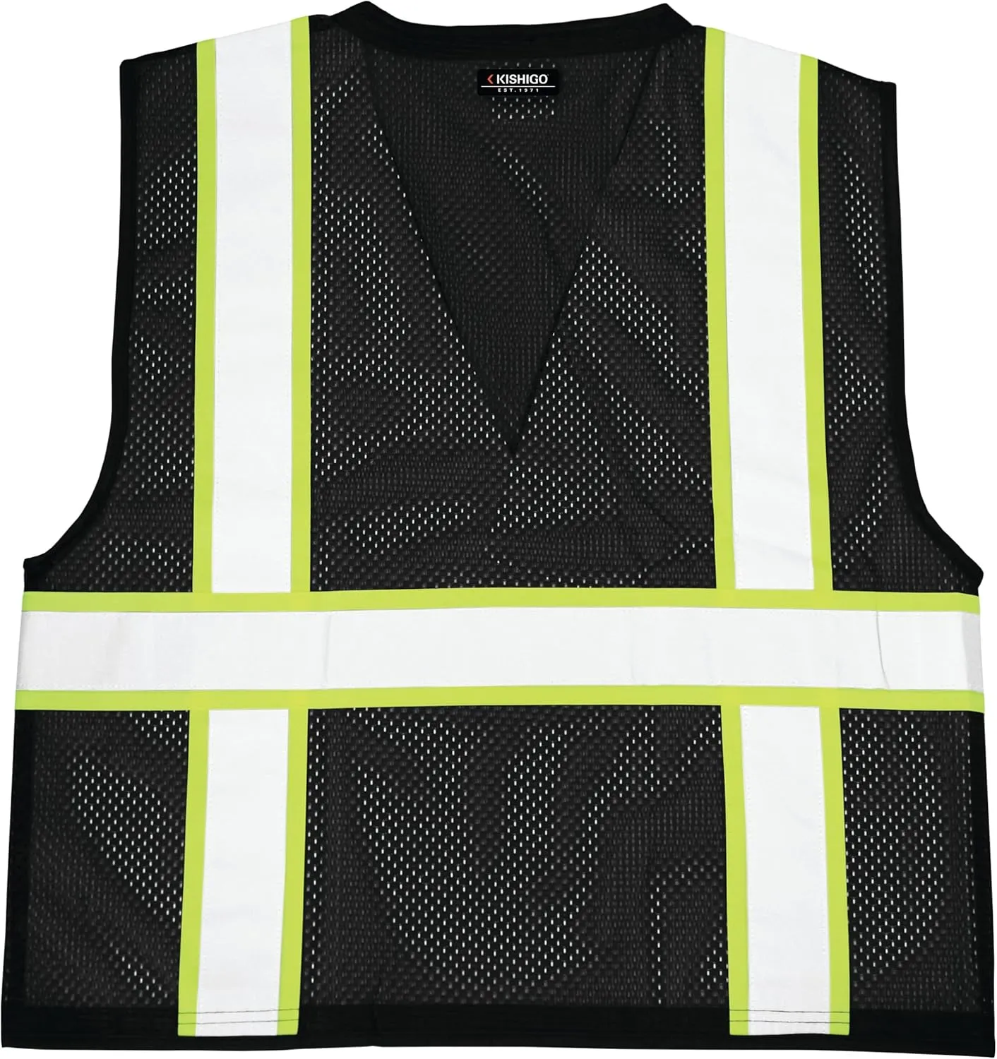 Kishigo Black Enhanced Visibility Men's Vest B100, Multi Pocket Mesh Hi-Vis Vest, Ultra-Cool Polyester, 6 Pockets, Zipper