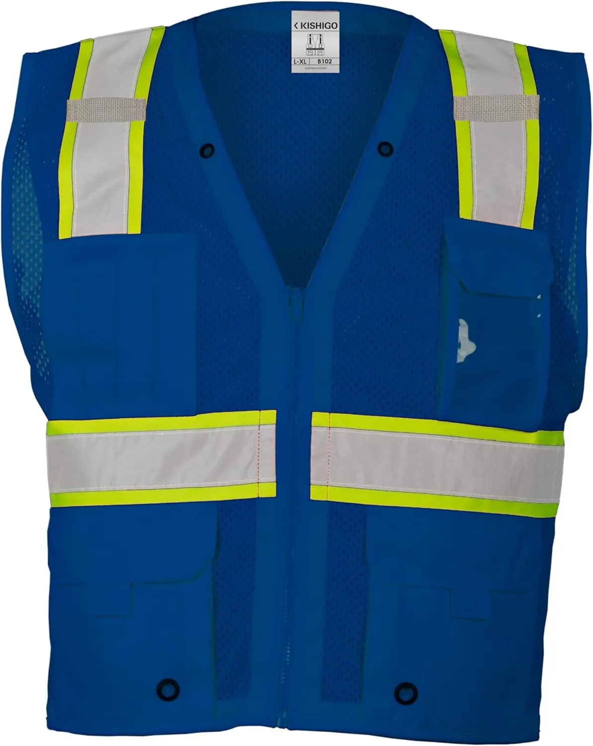 Kishigo Black Enhanced Visibility Men's Vest B100, Multi Pocket Mesh Hi-Vis Vest, Ultra-Cool Polyester, 6 Pockets, Zipper