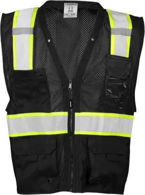Kishigo Black Enhanced Visibility Men's Vest B100, Multi Pocket Mesh Hi-Vis Vest, Ultra-Cool Polyester, 6 Pockets, Zipper