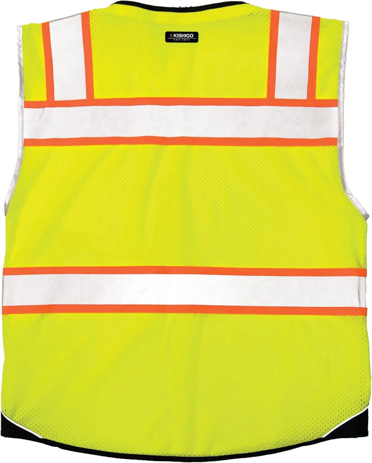 Kishigo Men's High Visibility Reflective Premium Black Series Black Bottom Vest 1515, Polyester, ANSI 107 Type R/Class 2