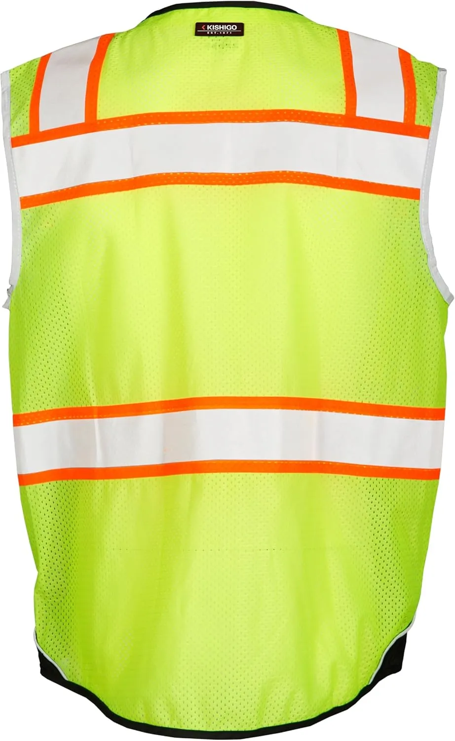 Kishigo Men's High Visibility Reflective Premium Black Series Black Bottom Vest 1515, Polyester, ANSI 107 Type R/Class 2