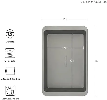 KitchenAid 9 x 13-In Nonstick Aluminized Steel Cake Pan, Dishwasher Safe, Contour Silver