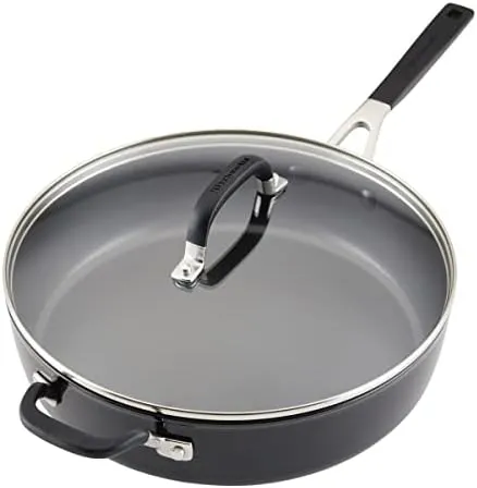 KitchenAid Hard Anodized Nonstick Saute Pan with Lid and Helper Handle, 5 Quart, Onyx Black
