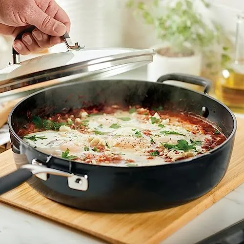 KitchenAid Hard Anodized Nonstick Saute Pan with Lid and Helper Handle, 5 Quart, Onyx Black