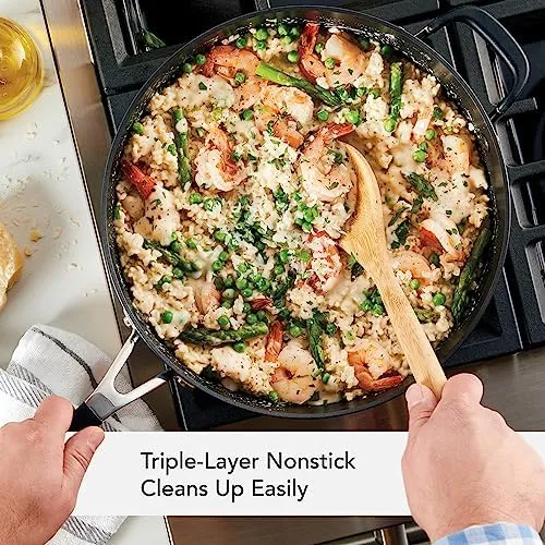 KitchenAid Hard Anodized Nonstick Saute Pan with Lid and Helper Handle, 5 Quart, Onyx Black