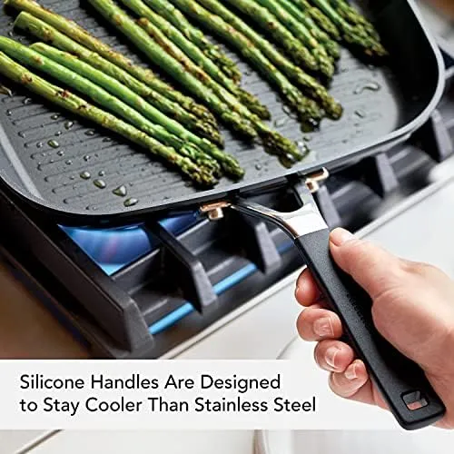 KitchenAid Hard Anodized Nonstick Square Grill Pan/Griddle with Pour Spouts, 11.25 Inch, Onyx Black