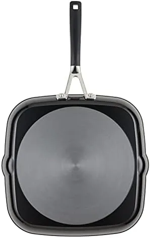 KitchenAid Hard Anodized Nonstick Square Grill Pan/Griddle with Pour Spouts, 11.25 Inch, Onyx Black