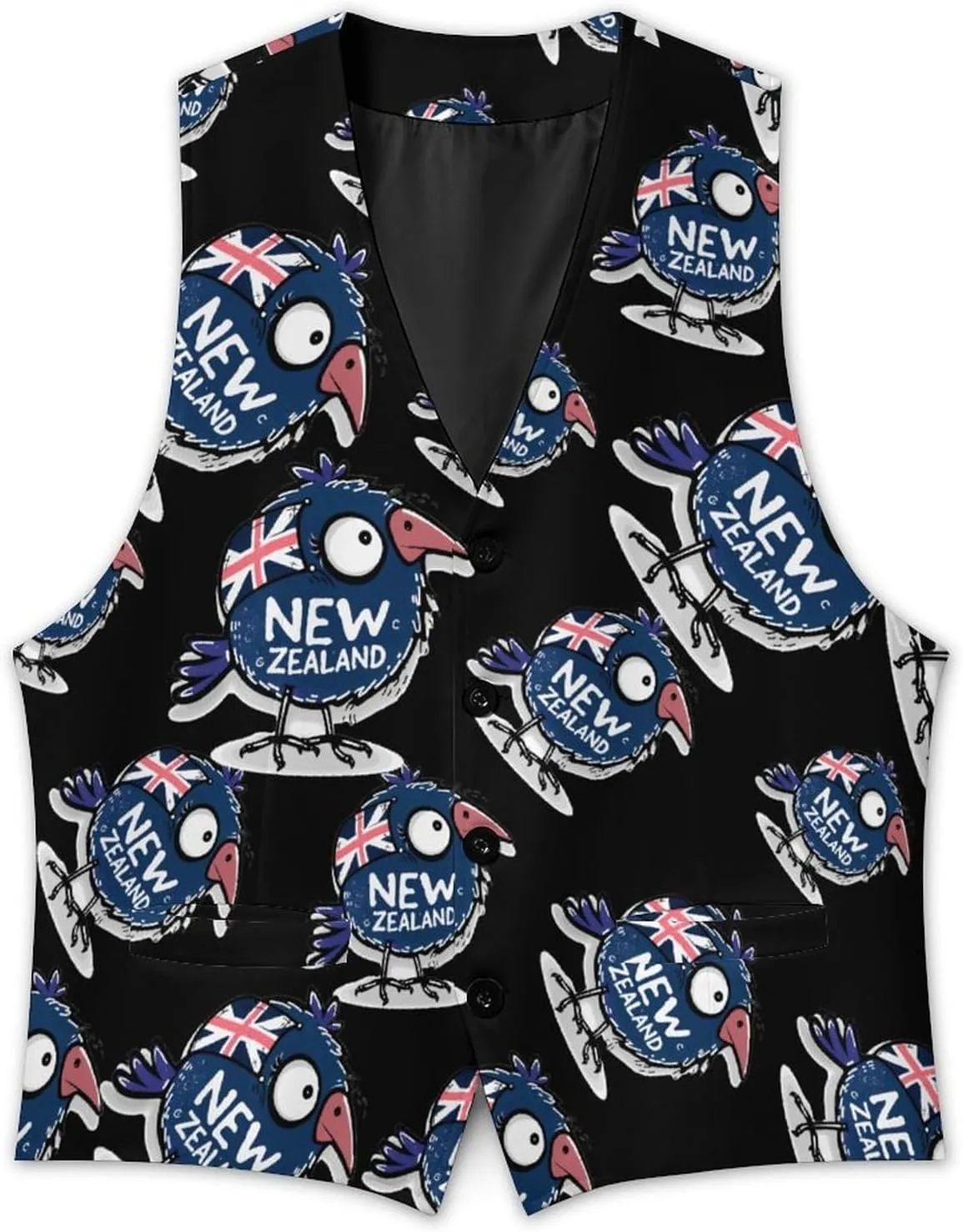 Kiwi Bird New Zealands Flag Men's Suit Vest Slim Fit Business Dress Party Pattern Waistcoat Vest Top