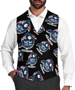 Kiwi Bird New Zealands Flag Men's Suit Vest Slim Fit Business Dress Party Pattern Waistcoat Vest Top