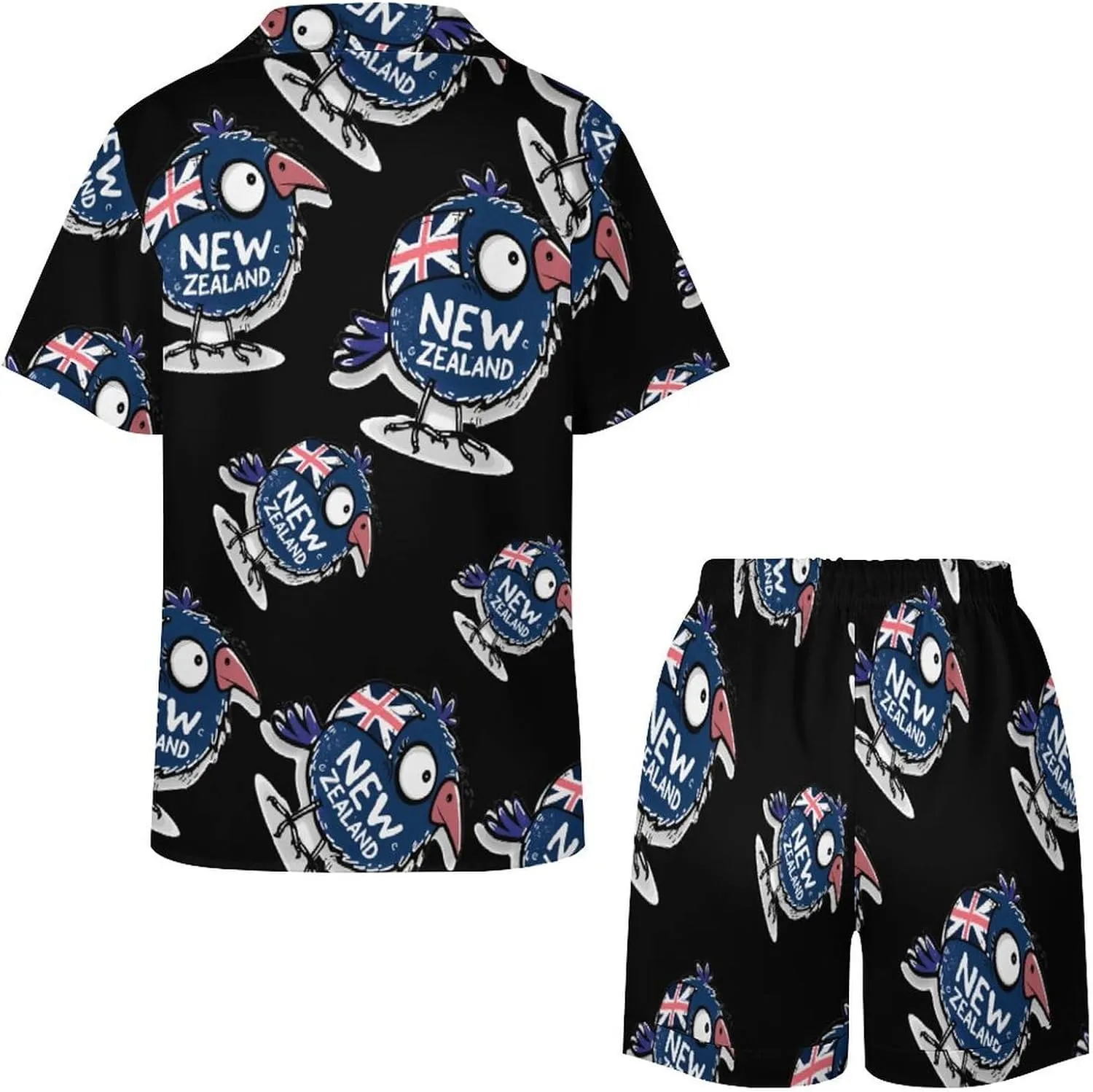 Kiwi Bird New Zealands Flag Women's Satin Pajama Set Short Sleeve Button Down Sleepwear Loungewear Pj Set