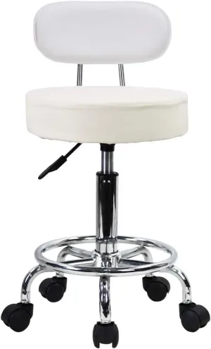 KKTONER PU Leather Rolling Stool Mid-Back with Footrest Height Adjustable Office Computer Home Drafting Swivel Task Chair with Wheels (White)
