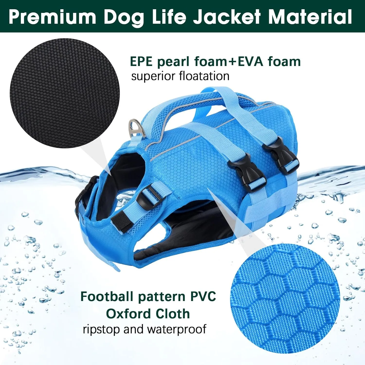 Kuoser Dog Life Jacket High Flotation, Reflective Dogs Life Vest for Swimming Boating, Adjustable Small Medium Large Dog lifejacket, Lightweight Dogs Life Preserver Rescue Handle Spring Summer Pool