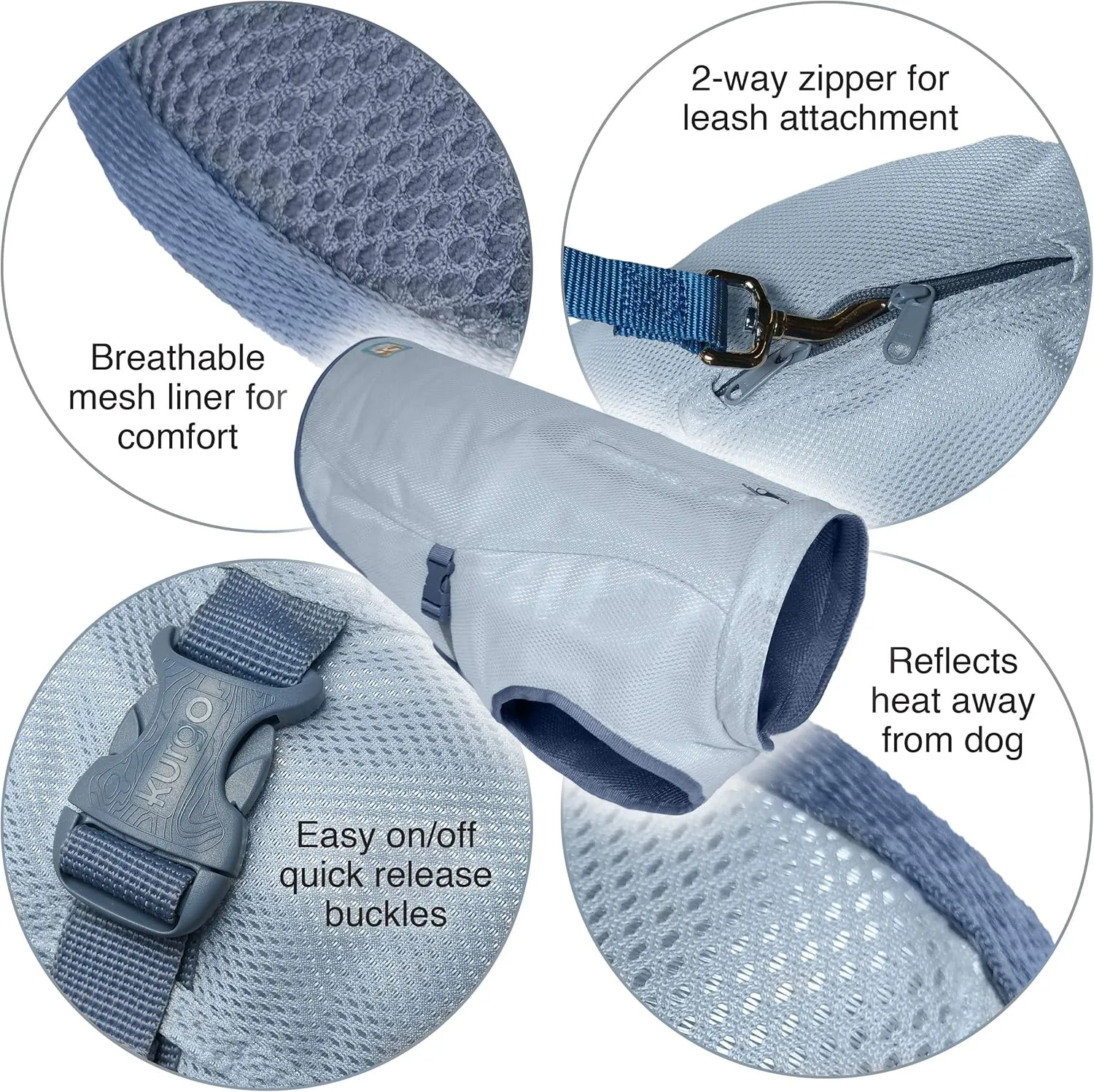 Kurgo Dog Core Cooling Vest, Cooling Jacket for Dogs, Evaporation Cooler Coat for Pets, Reflective Material, Adjustable Straps, Works with Harnesses & Collars, Heat Reflective (Large)