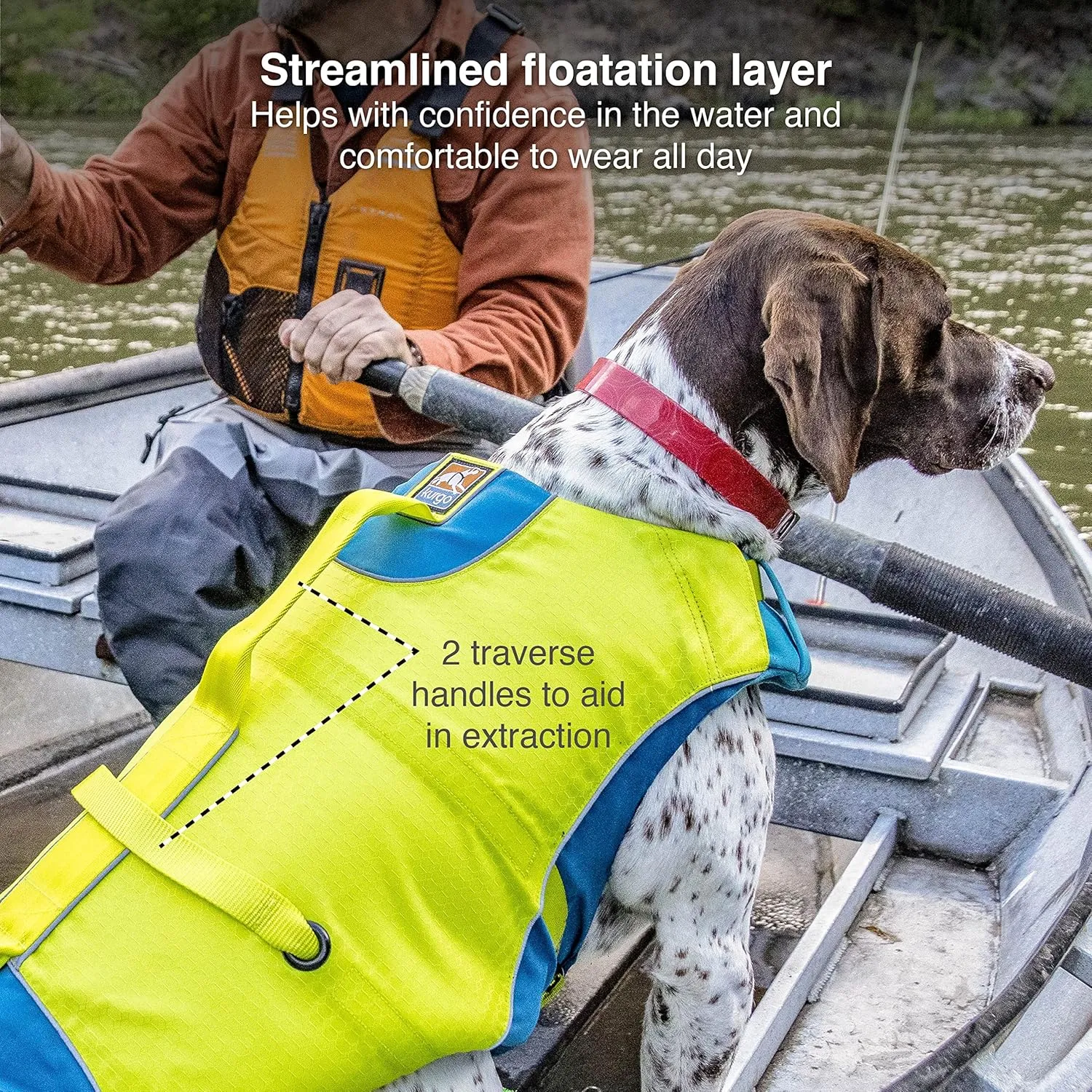 Kurgo Surf n' Turf Dog Life Jacket, Adjustable Dog PFD, Reflective Floatation Vest for Small to Large Pets (Yellow/Blue, X-Small)