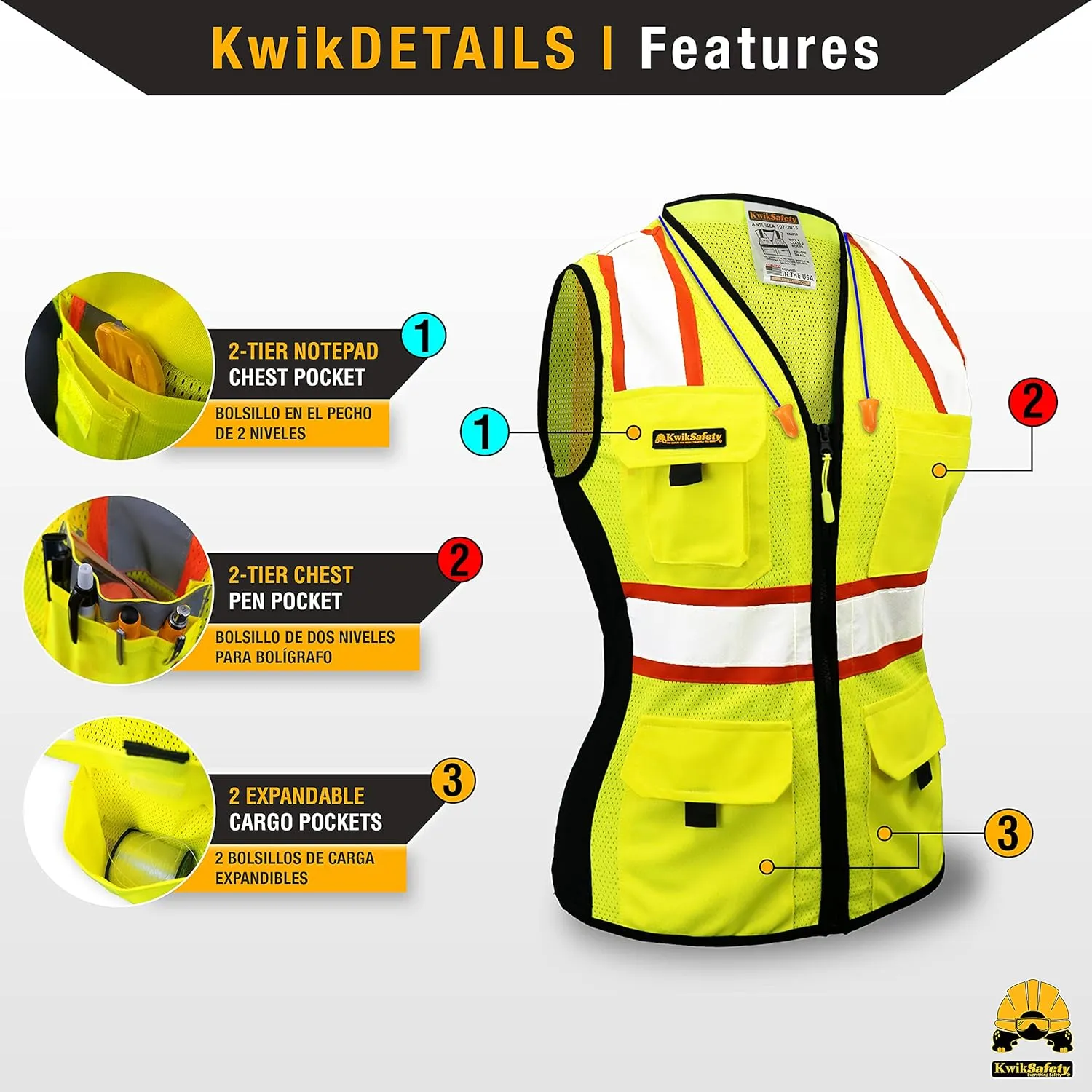 KwikSafety - Charlotte, NC - FIRST LADY Safety Vest for Women, High Visibility Reflective Strips, Meets ANSI & OSHA