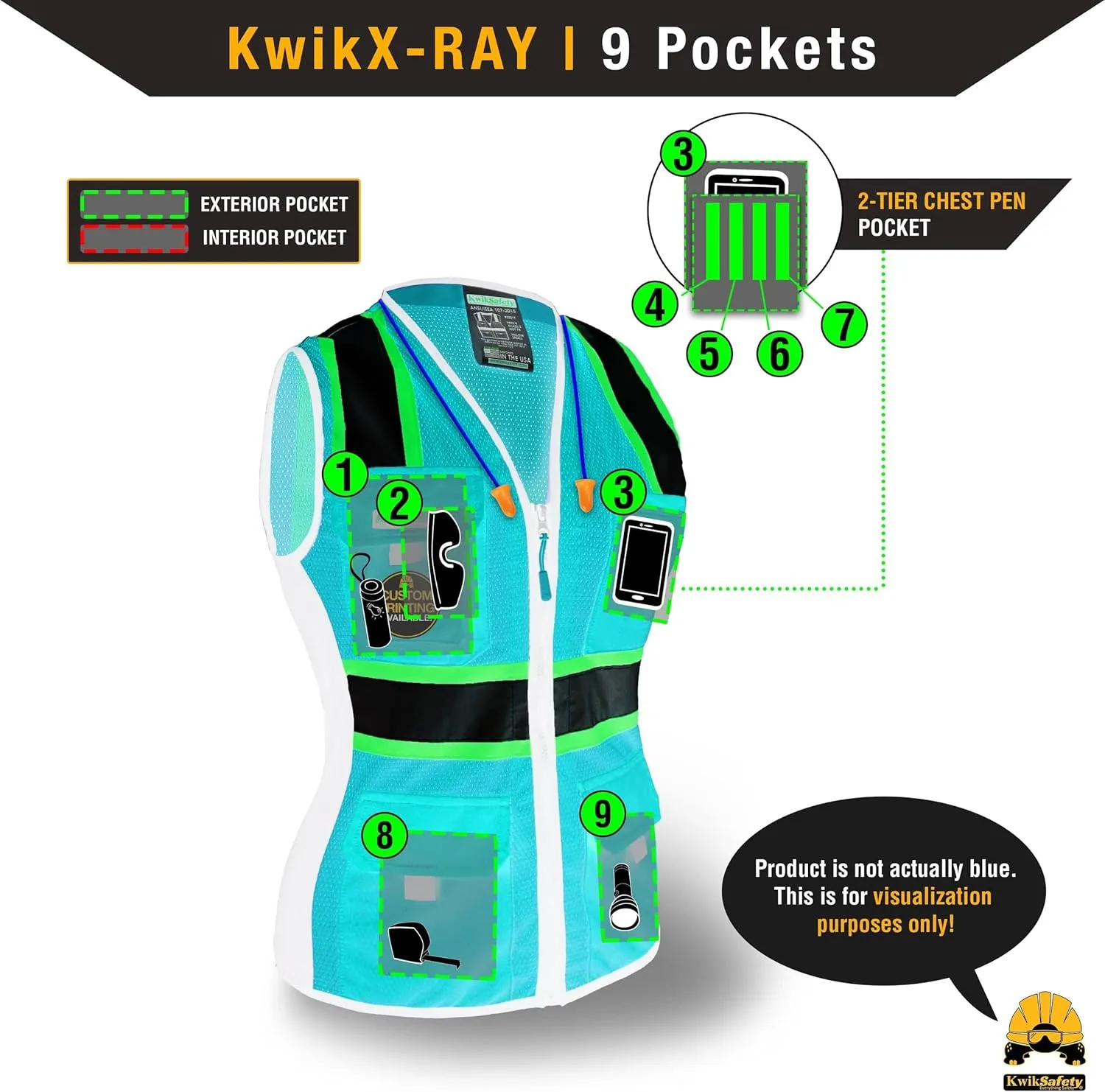 KwikSafety - Charlotte, NC - Multi Color Safety Vest for Women, High Visibility Reflective Strips Premium ANSI Class Unrated