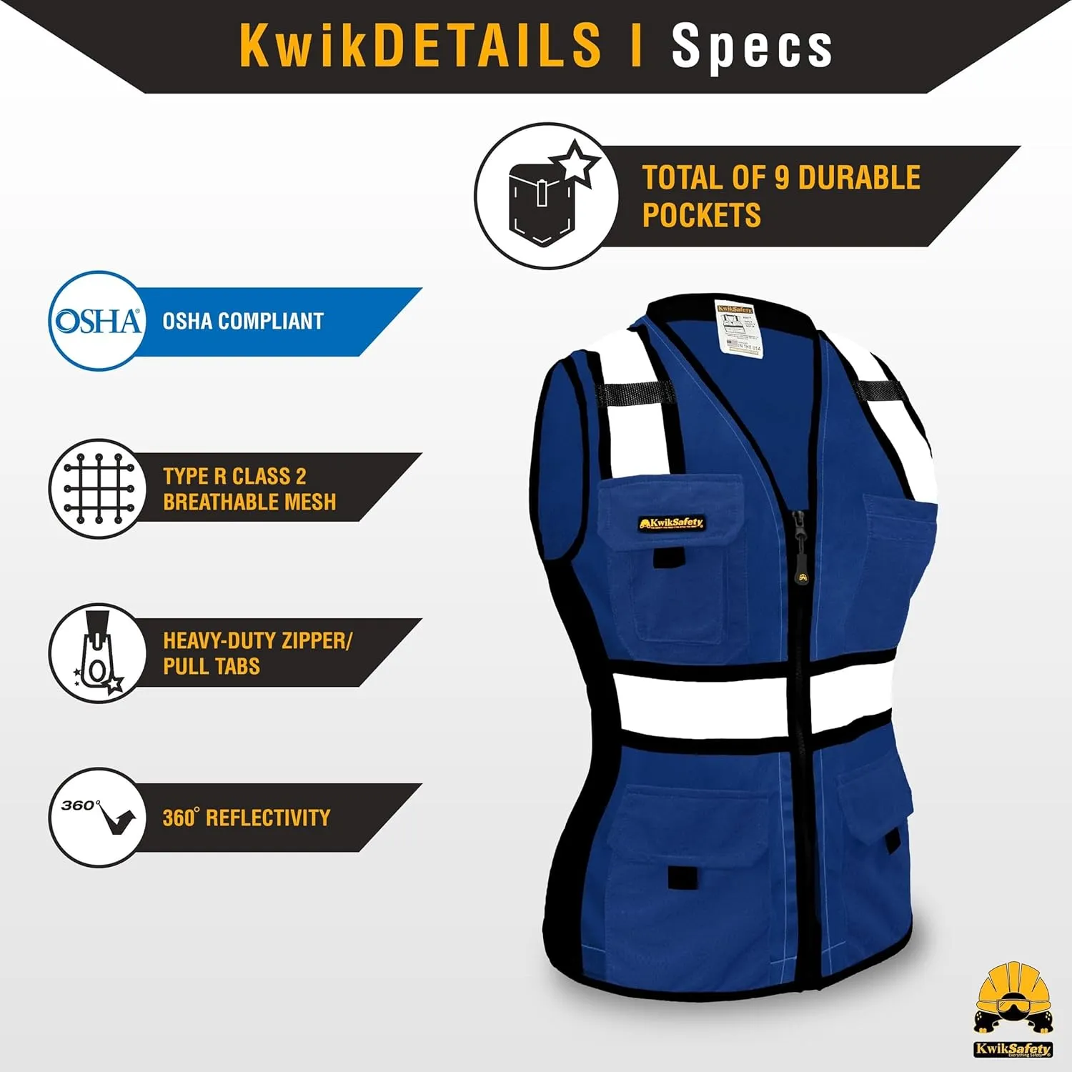 KwikSafety - Charlotte, NC - Multi Color Safety Vest for Women, High Visibility Reflective Strips Premium ANSI Class Unrated