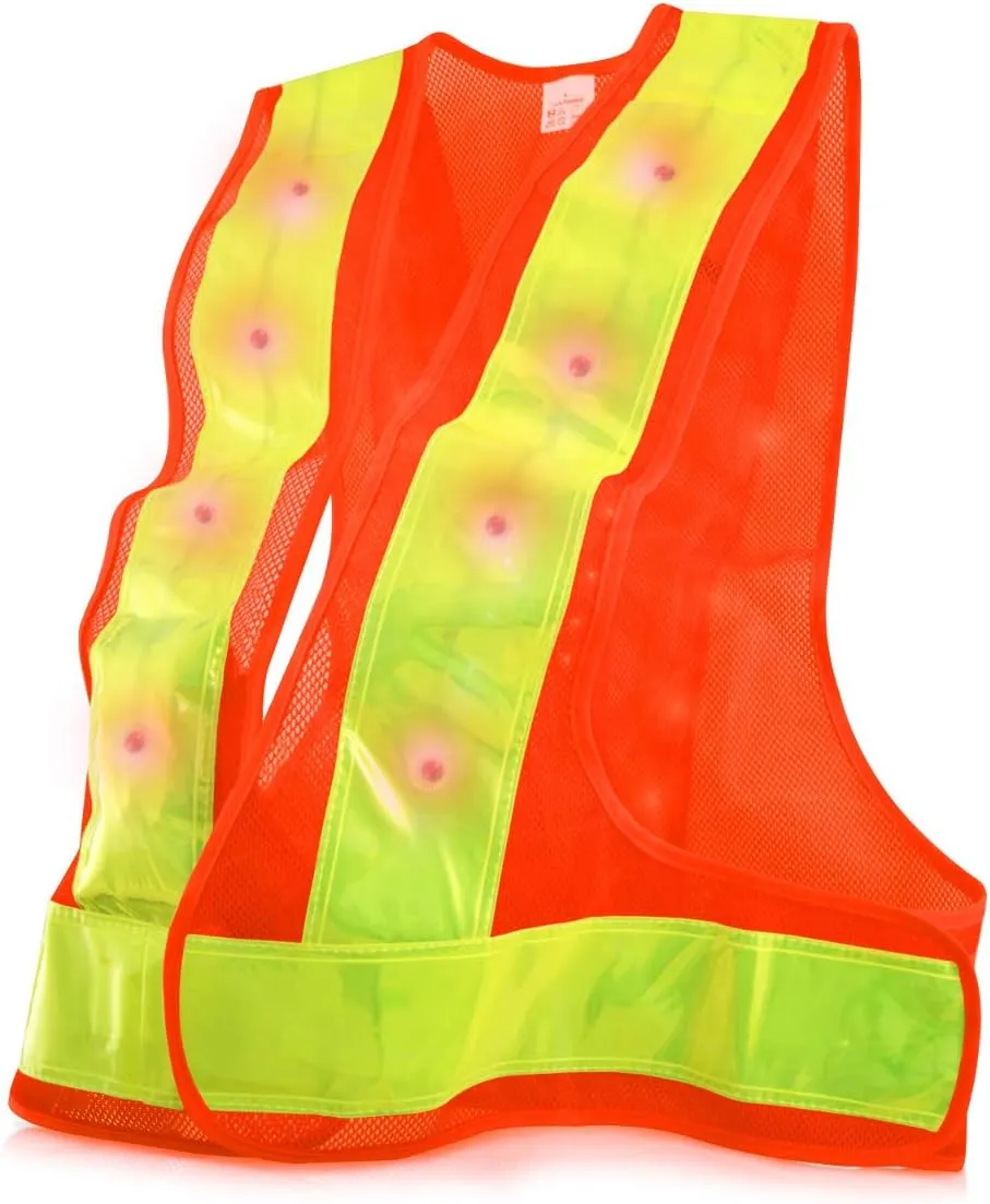 kwmobile LED Light Safety Vest - High Visibility Waistcoat Traffic Outdoor Night Warning Reflector Clothing Reflective