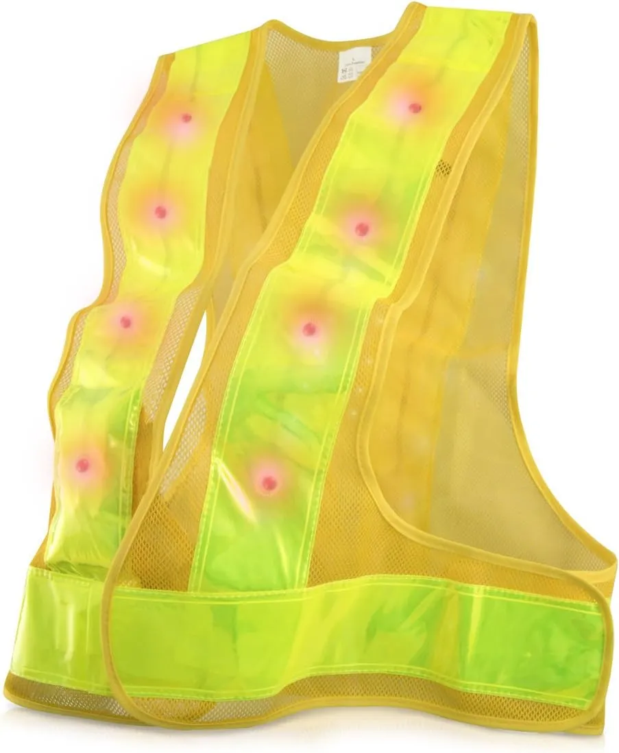 kwmobile LED Light Safety Vest - High Visibility Waistcoat Traffic Outdoor Night Warning Reflector Clothing Reflective