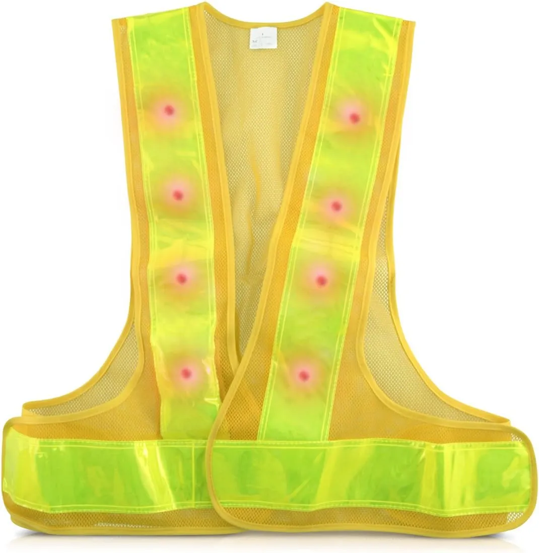 kwmobile LED Light Safety Vest - High Visibility Waistcoat Traffic Outdoor Night Warning Reflector Clothing Reflective
