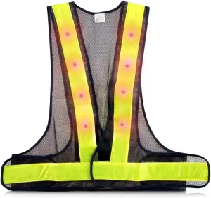 kwmobile LED Light Safety Vest - High Visibility Waistcoat Traffic Outdoor Night Warning Reflector Clothing Reflective