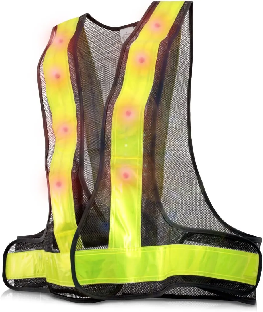 kwmobile LED Light Safety Vest - High Visibility Waistcoat Traffic Outdoor Night Warning Reflector Clothing Reflective