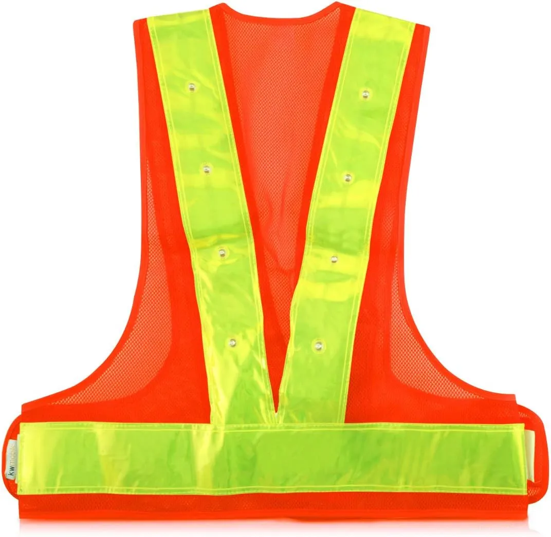 kwmobile LED Light Safety Vest - High Visibility Waistcoat Traffic Outdoor Night Warning Reflector Clothing Reflective
