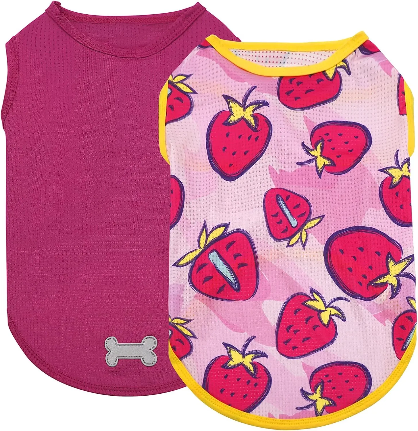 KYEESE 2 Pack Dog Shirt for Small Dogs Quick Dry Lightweight Dog T-Shirts with Reflective Label Tank Top Sleeveless Vest Cat Shirts for Summer UV Protection Strawberry Pattern, Small, Strawberry Rose