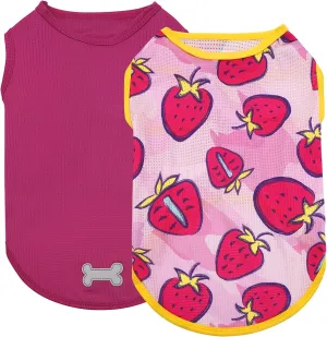KYEESE 2 Pack Dog Shirt for Small Dogs Quick Dry Lightweight Dog T-Shirts with Reflective Label Tank Top Sleeveless Vest Cat Shirts for Summer UV Protection Strawberry Pattern, Small, Strawberry Rose