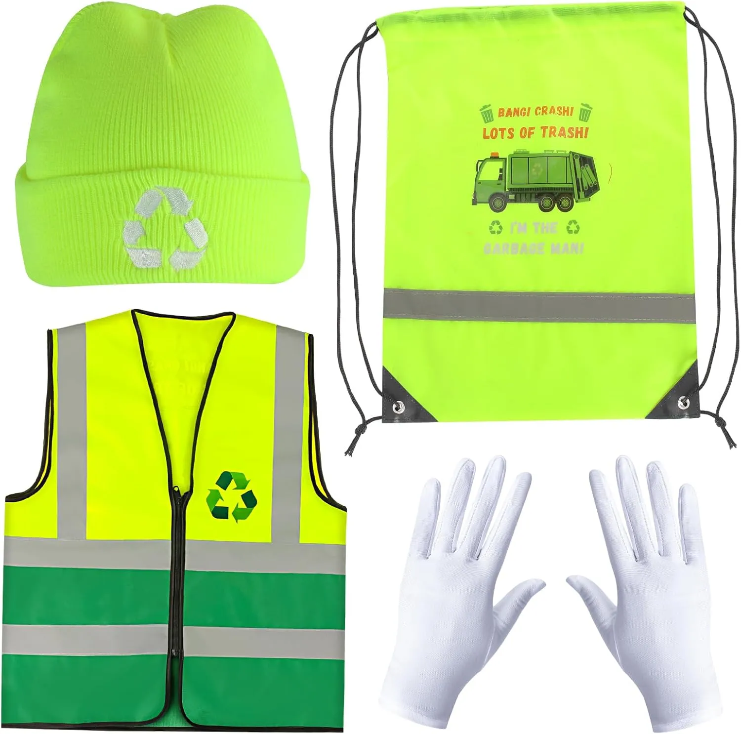 Kyson 4 Pcs Kids Garbage Man Costume Kit Trash Man Costume Set Waste Management Recycle Dress Up for Halloween Career Day