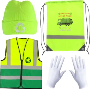 Kyson 4 Pcs Kids Garbage Man Costume Kit Trash Man Costume Set Waste Management Recycle Dress Up for Halloween Career Day