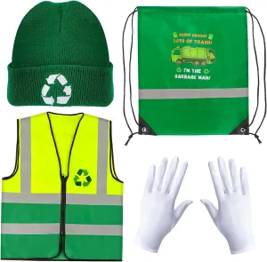 Kyson Garbage Man Costume Waste Management Recycle Trash Costume Accessories Set Sanitation Worker Dress up for Men Women